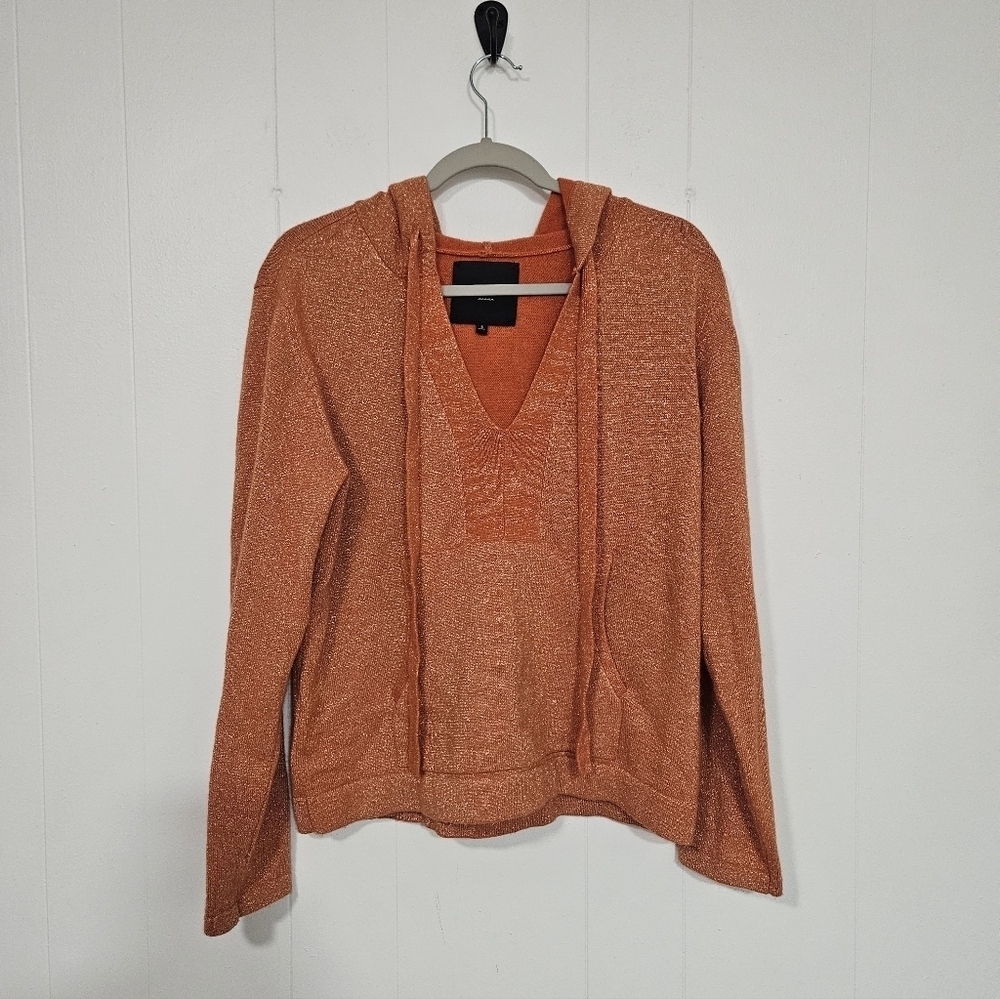 Le Superbe Wool Cashmere Orange Metallic Hoodie Embellished Peace Sign Colorful